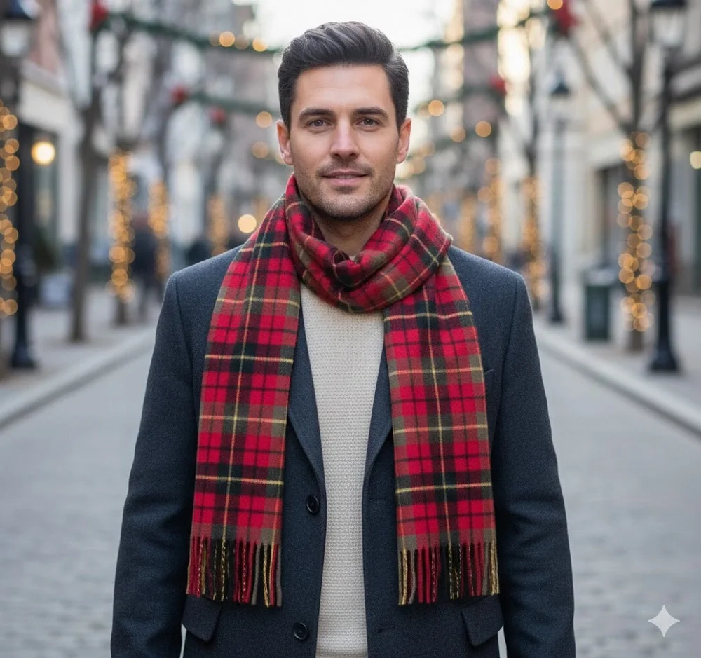 Cisco Scarf Red Plaid Cashmere Wool Hand Loomed Muffler 48